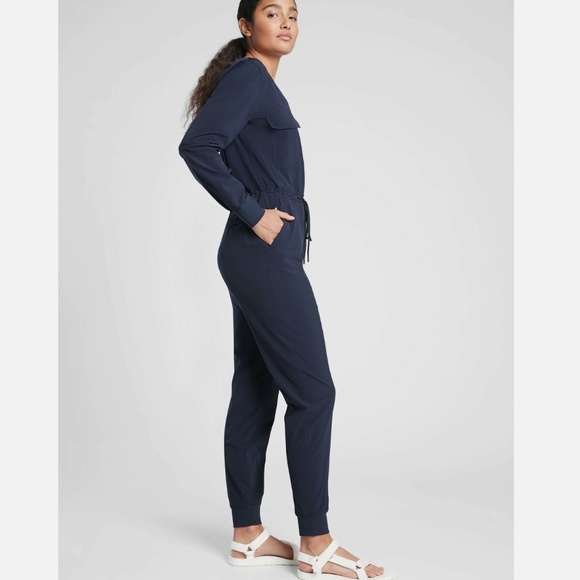 Athleta Zuma Athleisure Lightweight Stretch Jogger Jumpsuit Navy Size Small - Picture 3 of 10